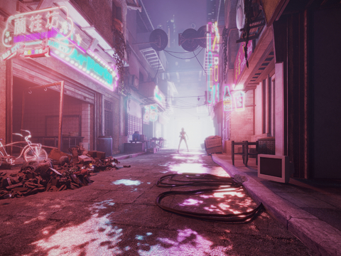 industrial wind neon ruins streets