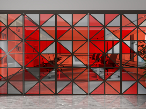 Modern glass partition red glass curtain wall