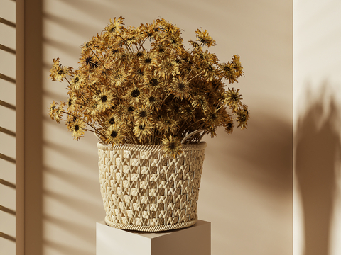 rattan vase floral arrangement