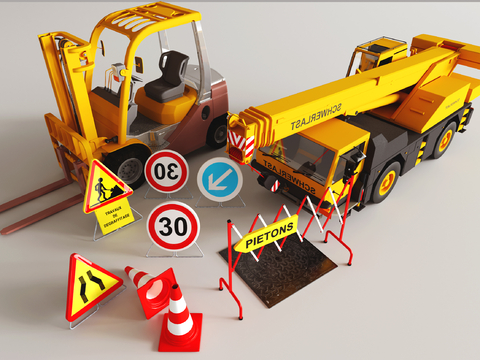 Cartoon forklift tower crane warning sign