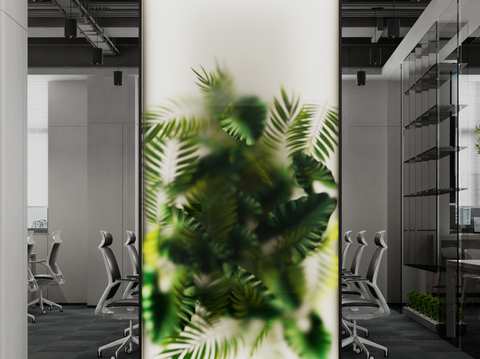 Frosted glass partition green plant partition