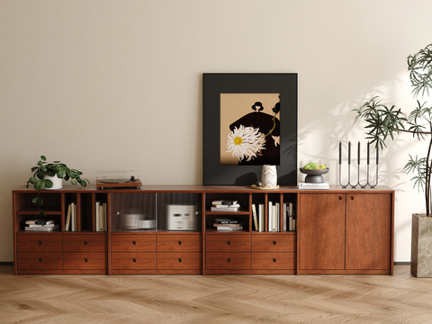 Middle Antique Low Bookcase Floor Cabinet