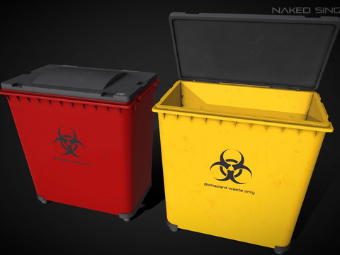 Red and yellow trash can laboratory trash can