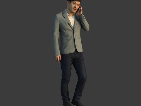 Asian man character on the phone