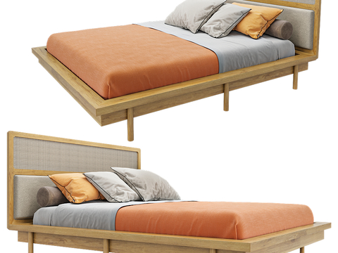 Japanese-style double bed rattan double bed