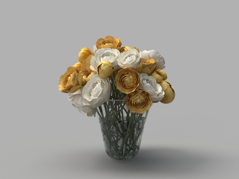 White Rose Yellow Rose Glass Vase Flower Art