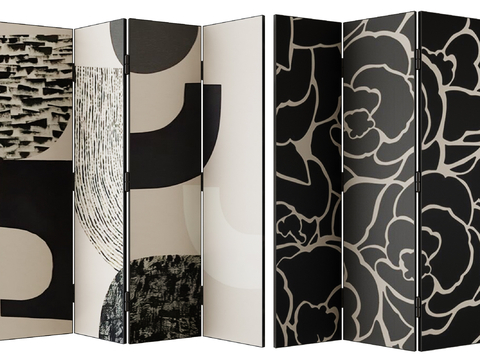 Modern black and white screen folding screen