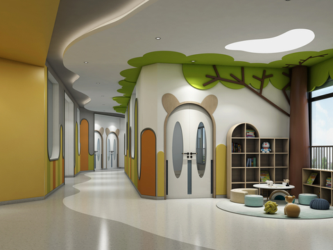 Modern Kindergarten Corridor Reading Area