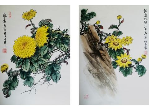 New Chinese Ink Painting Yellow Chrysanthemum Hanging Painting