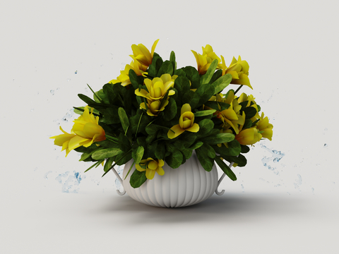 European Flower Pot Vase Yellow Rose