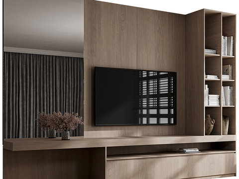 Modern solid wood TV cabinet TV Wall