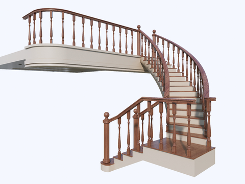 Jane European Handrail Stairs Walnut Rotating Stairs