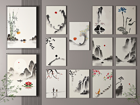 New Chinese Landscape Painting Ink Painting Decorative Painting Combination Hanging Painting