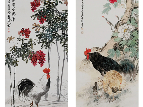 New Chinese Flower Bird Cock Figure Ink Painting Decorative Painting