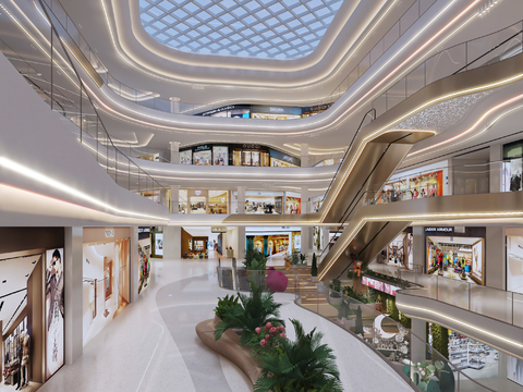 Modern Mall Atrium Mall Stairs View