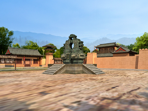 Chinese Military Village Ancient Building Bronze Sculpture