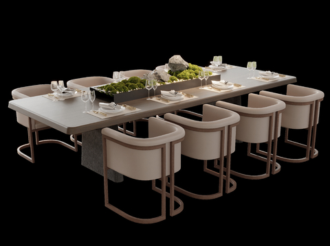 Modern long dining table and chair