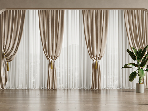 Cream Style Curtain Fabric Curtain Gauze Curtain Pleated Curtain