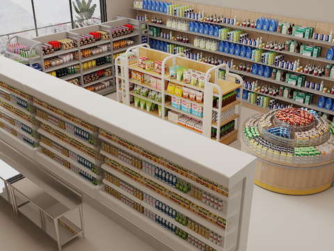 Modern supermarket department store shelves