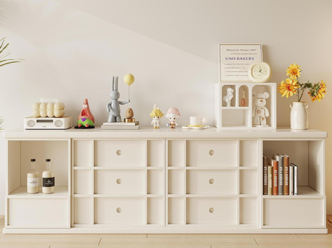 Cream Style Low Bookcase Floor Cabinet