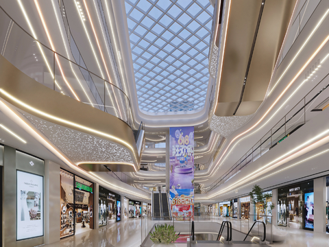 Modern mall atrium escalator