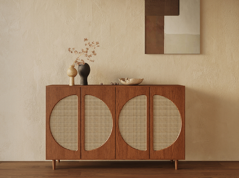 Middle Style Entrance Cabinet Rattan Side Cabinet