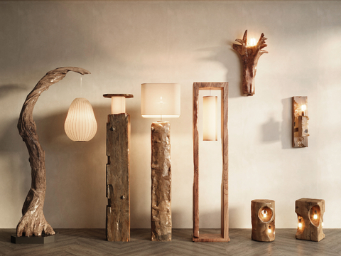 Log Style floor lamp wall lamp wood floor lamp