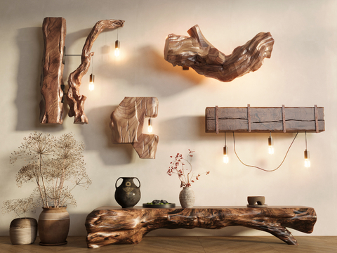 Log Style lamp wood wall lamp old wood wall lamp