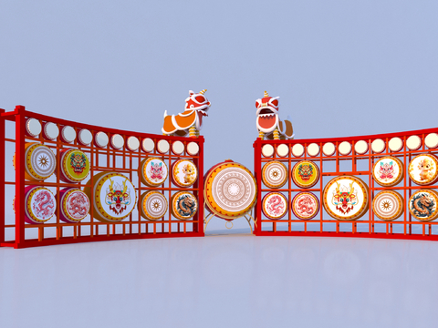 Stage Art Display Lion Dance Celebration Drum Rack