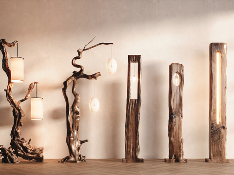 Log Style floor lamp wood floor lamp lantern