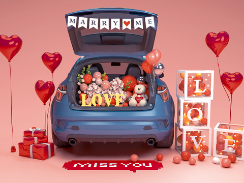 Valentine's Day Art Display Trunk Loves Love Balloons