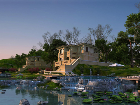 European Waterscape Villa Architectural Appearance