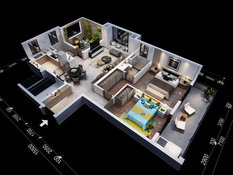 Modern Home Decoration Aerial View Model House Axonometric View