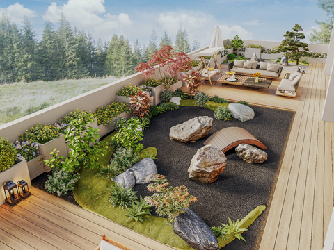 New Chinese Courtyard Garden Penthouse Garden