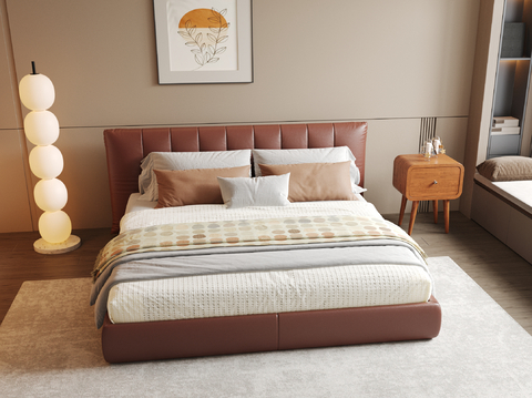 Italian Double Bed Leather Bed