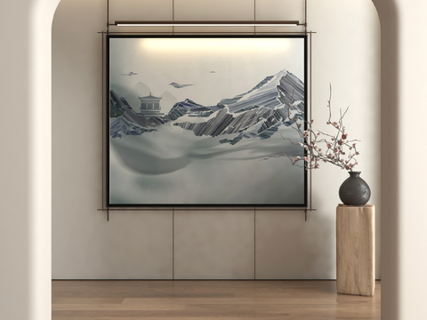 New Chinese Landscape Hanging Painting Metal Rod Hanging Painting Decorative Painting