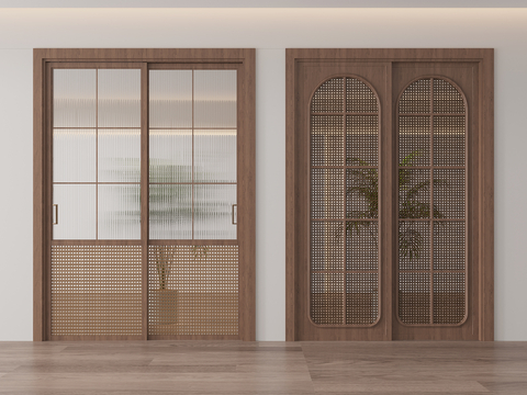 Mid-century Style sliding door rattan sliding door solid wood sliding door sliding door