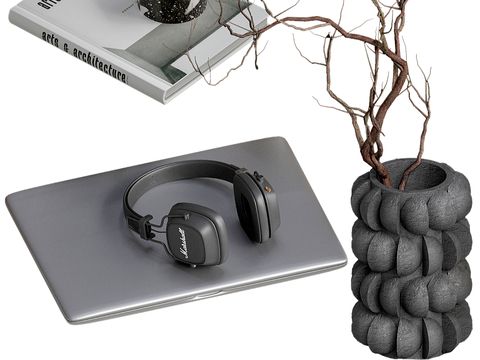 Modern decorative ornaments books floral vase headphones