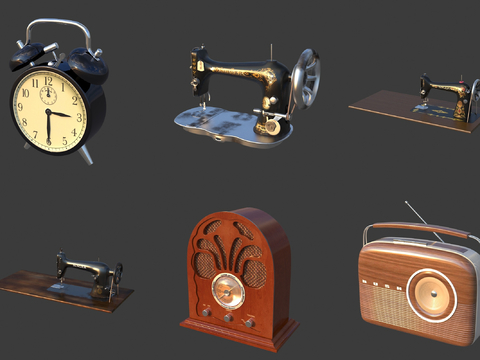 Vintage Nostalgic Old Objects Alarm Clock Sewing Machine Vintage Clock