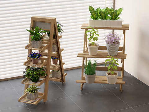 Solid Wood Flower Rack Trapezoidal Flower Rack Green Plant Potted Plant