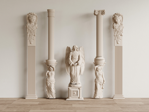 French Retro Sculpture Roman Column Shape Column Angel Sculpture