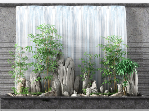 New Chinese-style rockery flowing water bamboo flowing water landscape flowing water wall