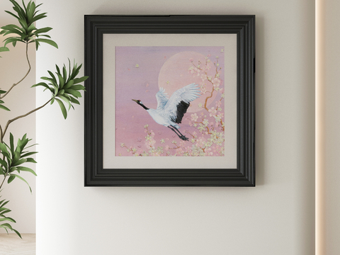 Mid-century Style Decorative Painting Crane Hanging Painting