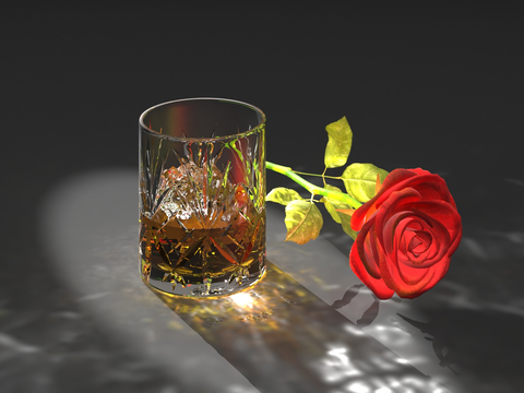 Whiskey glass ice cube rose