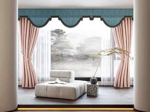 Modern Pink Curtain Gauze Window Curtain Head