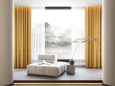 Modern yellow curtain gauze curtain through yarn