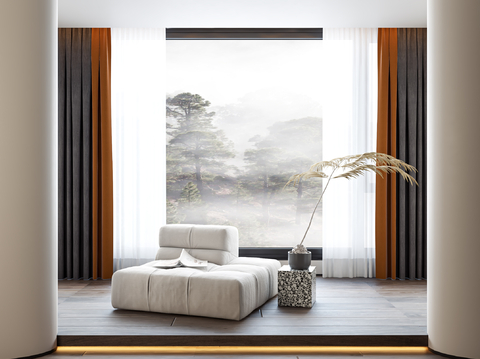 Modern orange curtain gauze curtain through yarn