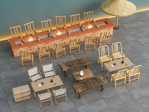 Neo-Chinese Style Outdoor Tables and Chairs