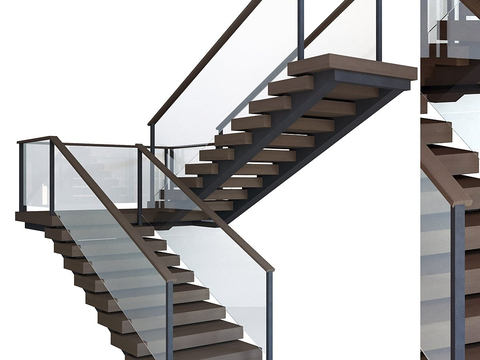 Modern Glass Handrail Straight Run Stairs