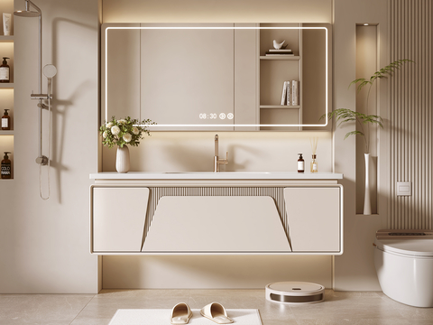 Cream Air Bathroom Cabinet Wash Cabinet Suspension Basin